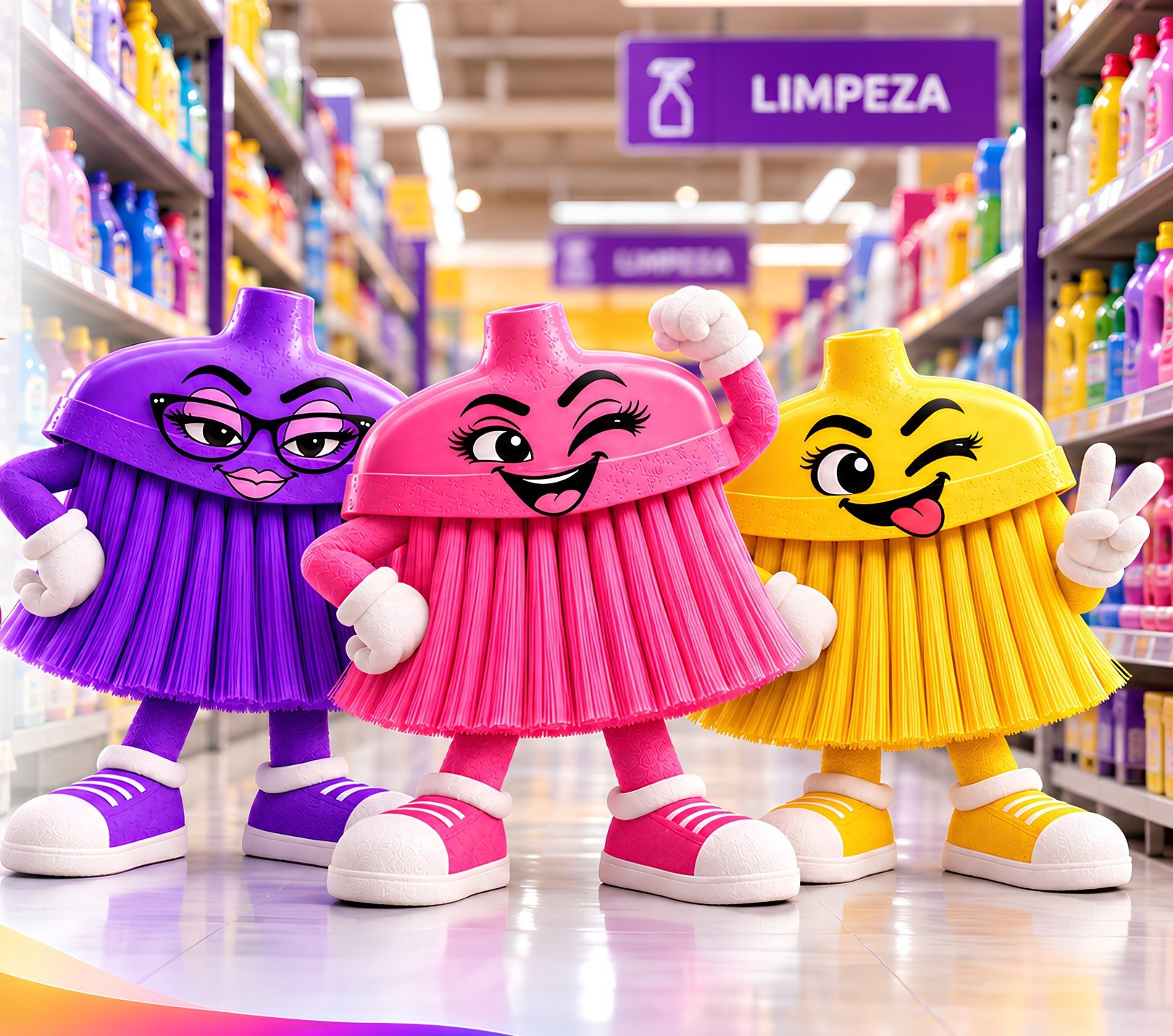 As Kankes no corredor de limpeza de um supermercado