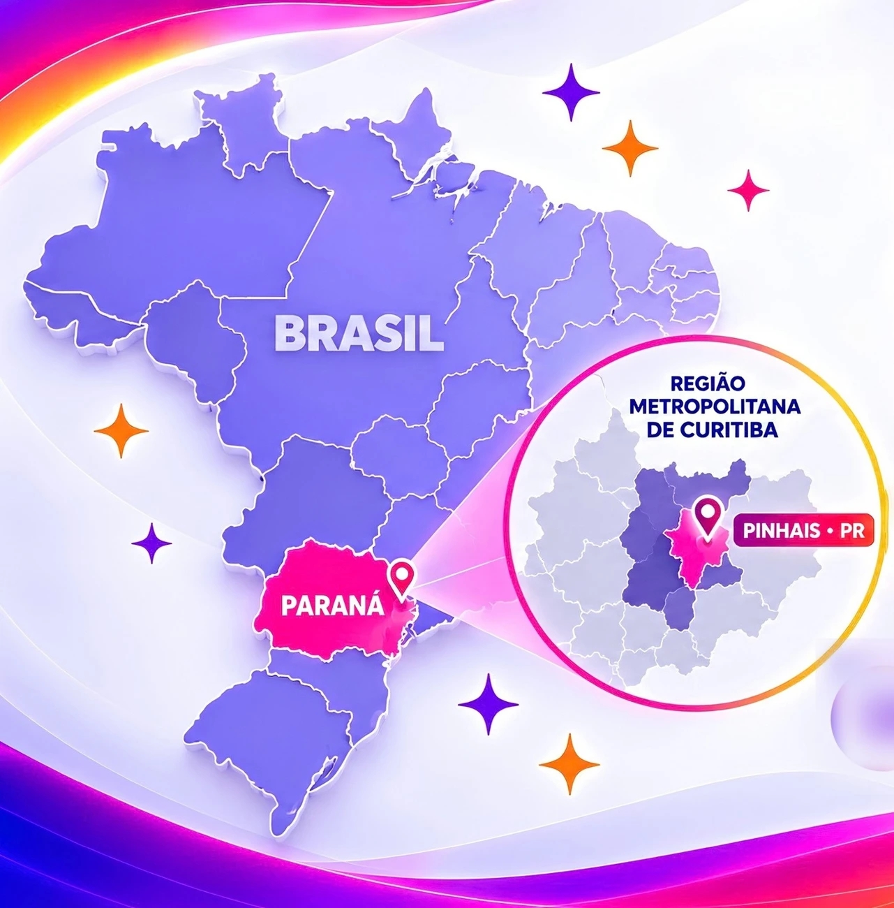 Mapa do Brasil destacando o Paraná e a Região Metropolitana de Curitiba